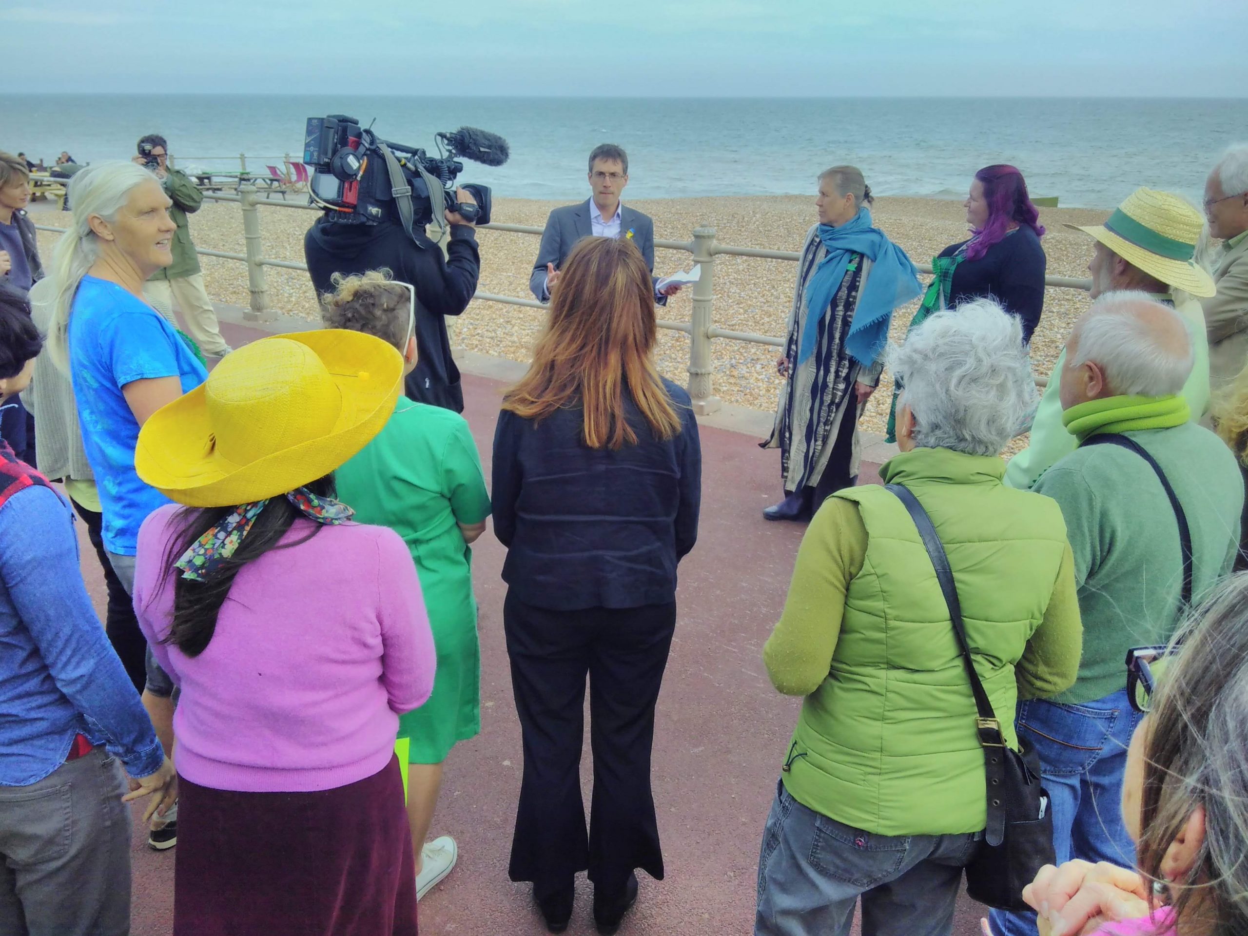 Adrian Ramsay, co-leader of the Green Party of England and Wales, joining newly elected Councillors on Hastings Prom