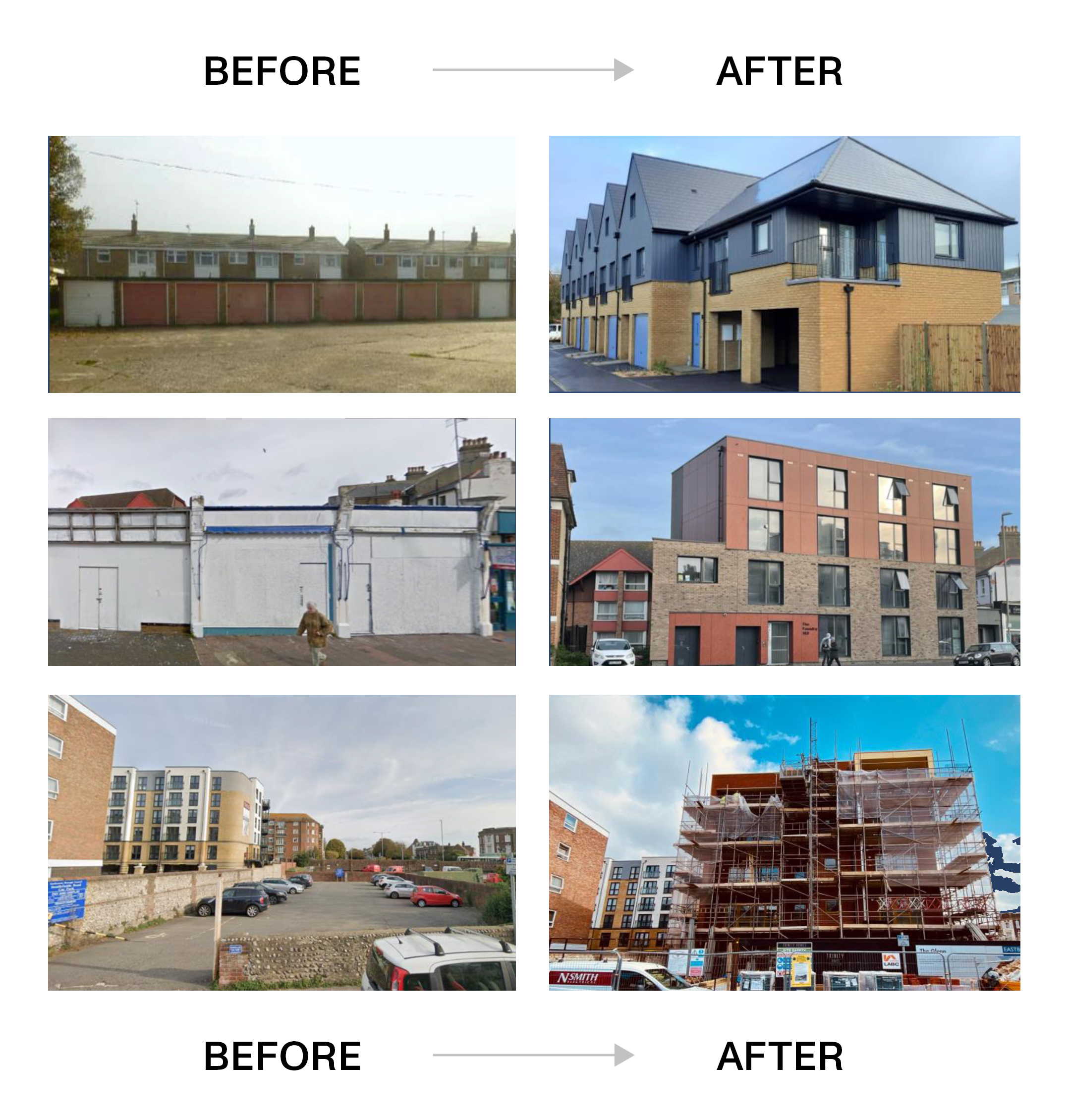 Before and after photos of infill sites for housing in Eastboune